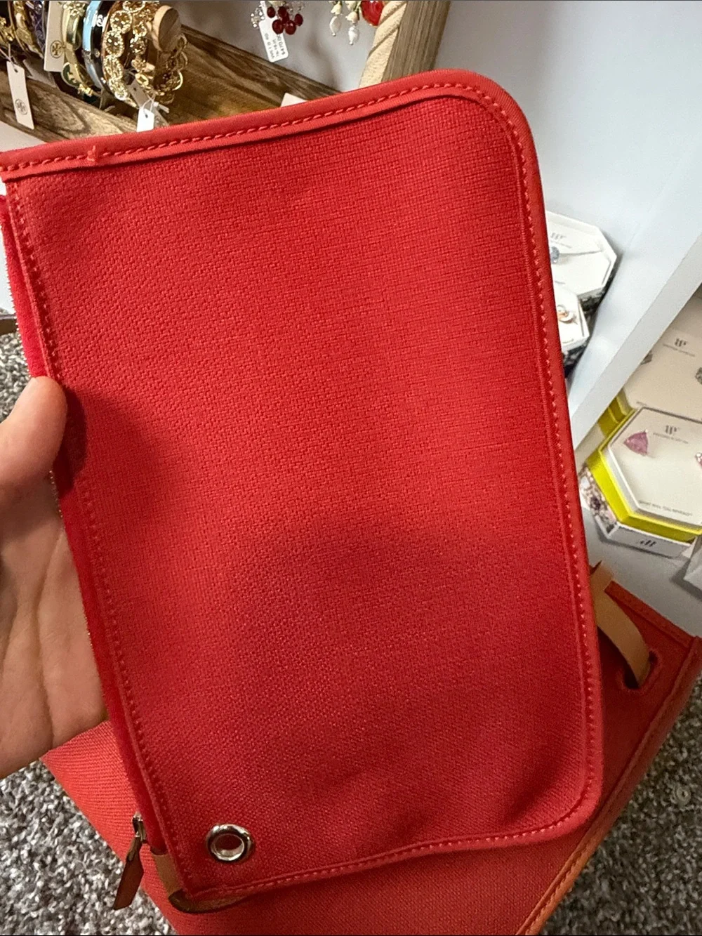 Hermes Red Canvas and Tan Leather Top-Handle Satchel